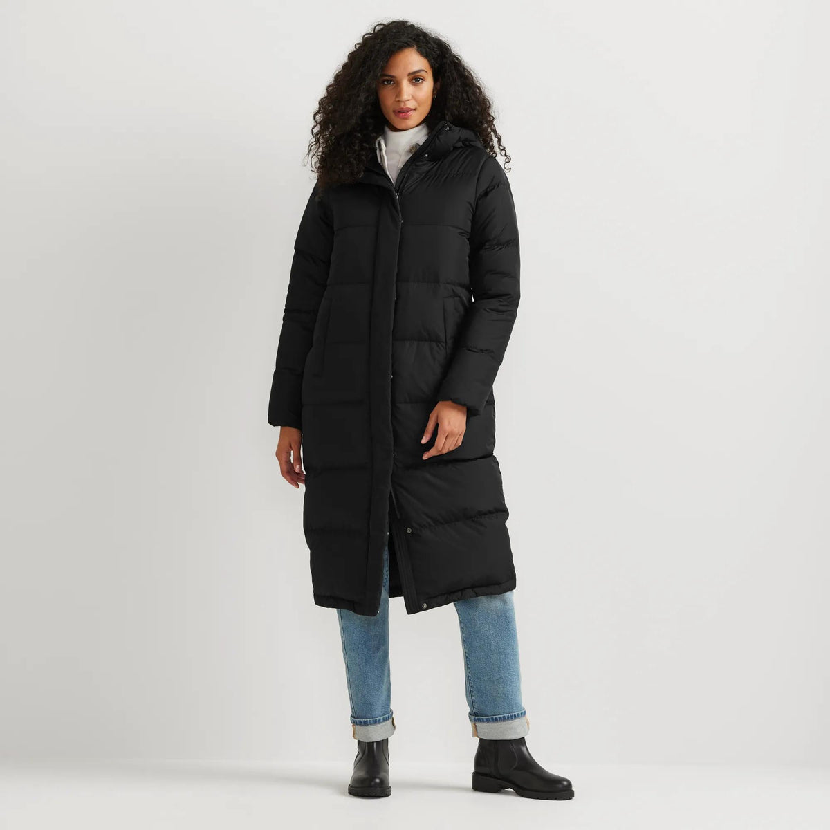 Women's Ketchum Down Hooded Duffle Coat-Black-Regular-5