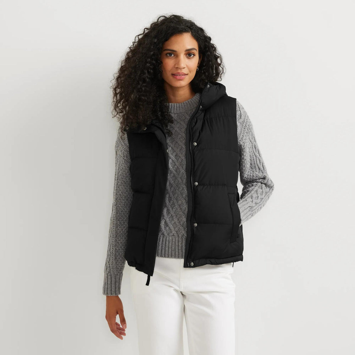 Women's Ketchum Short Down Hooded Vest-Black-Regular-1