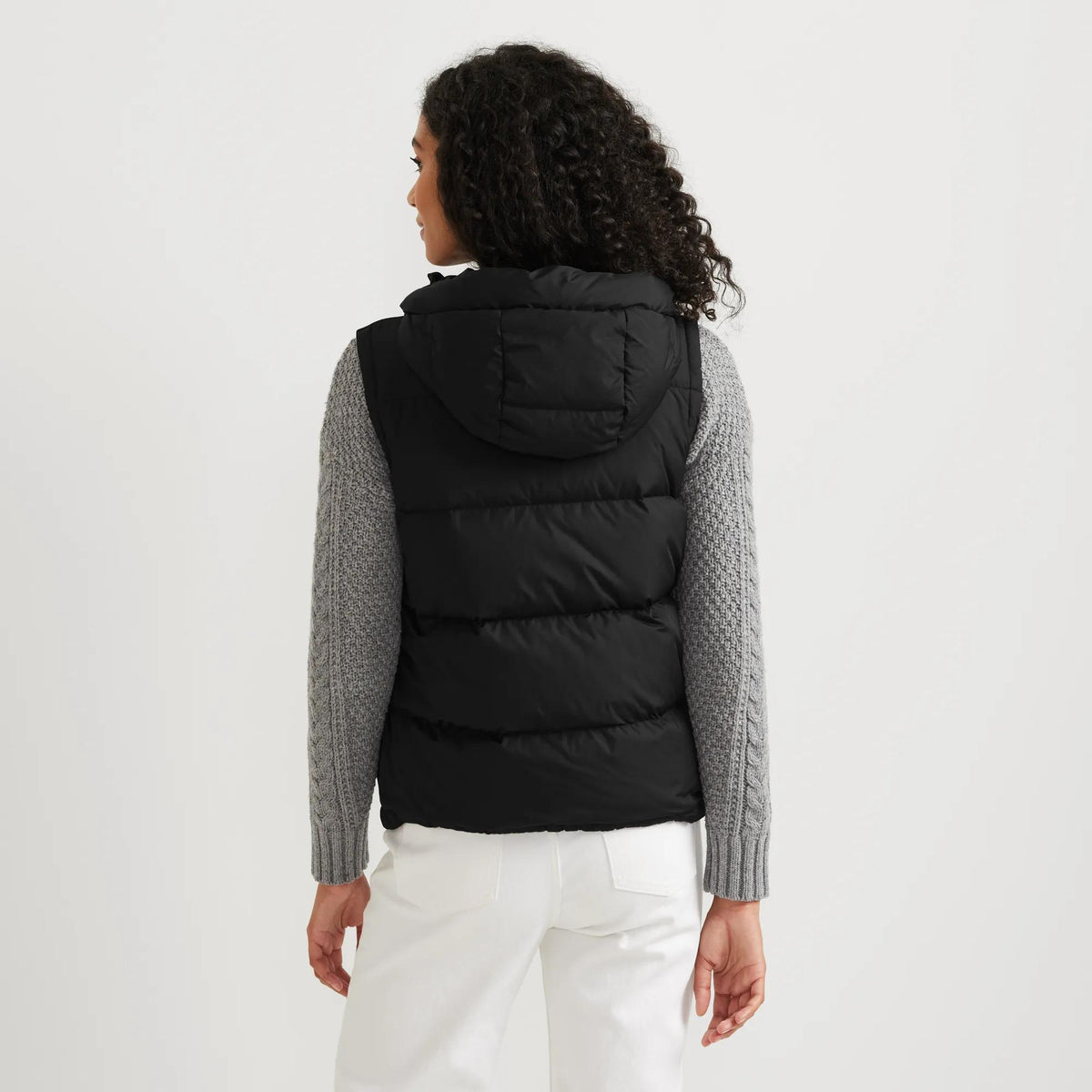 Women's Ketchum Short Down Hooded Vest-Black-Regular-19