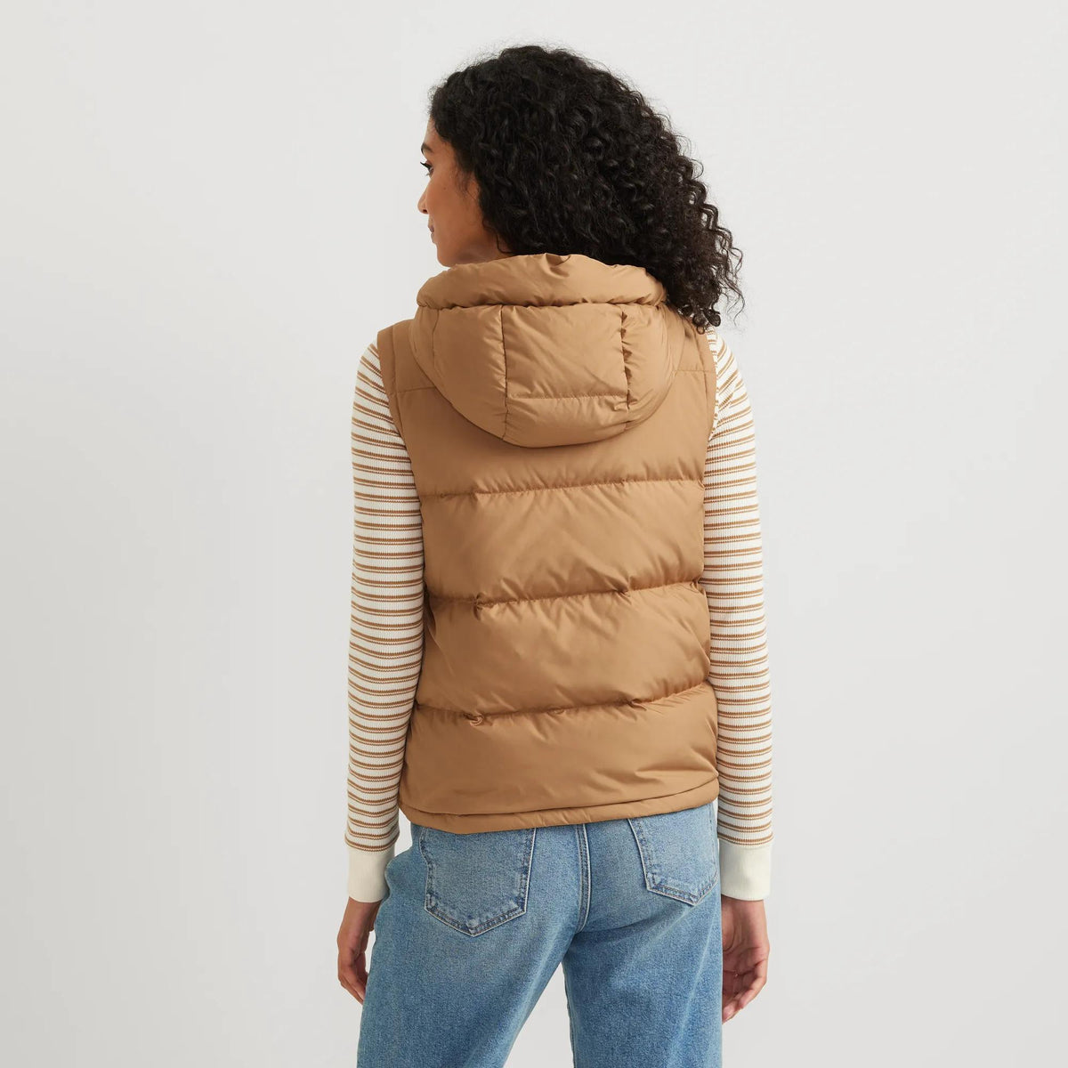 Women's Ketchum Short Down Hooded Vest-Camel-Regular-18