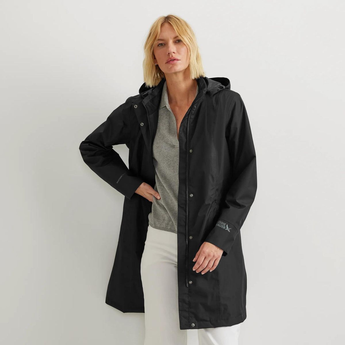Women's Girl On The Go® Waterproof Hooded Trench Coat-Black-Regular-23