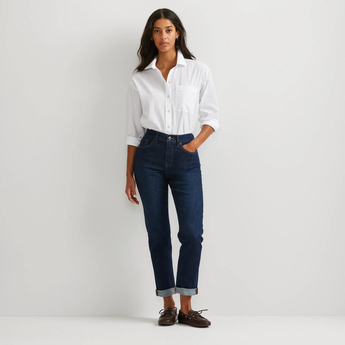 Women's Boyfriend Mid-Rise Slim Fit Jeans-Denim Blue-Regular-7