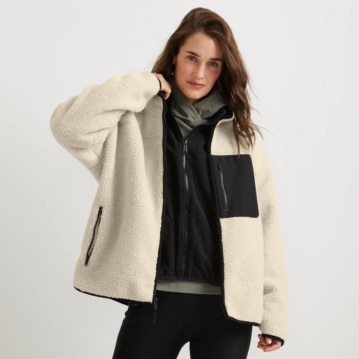 Women's Chilali Faux Shearling Fleece Jacket-Oyster-Regular-2