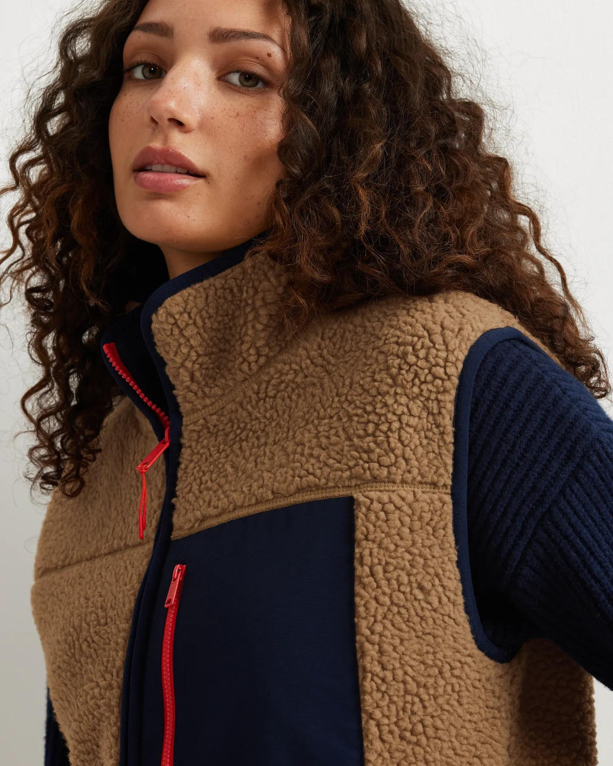 Women's Chilali Faux Shearling Fleece Vest-Camel-Regular-9
