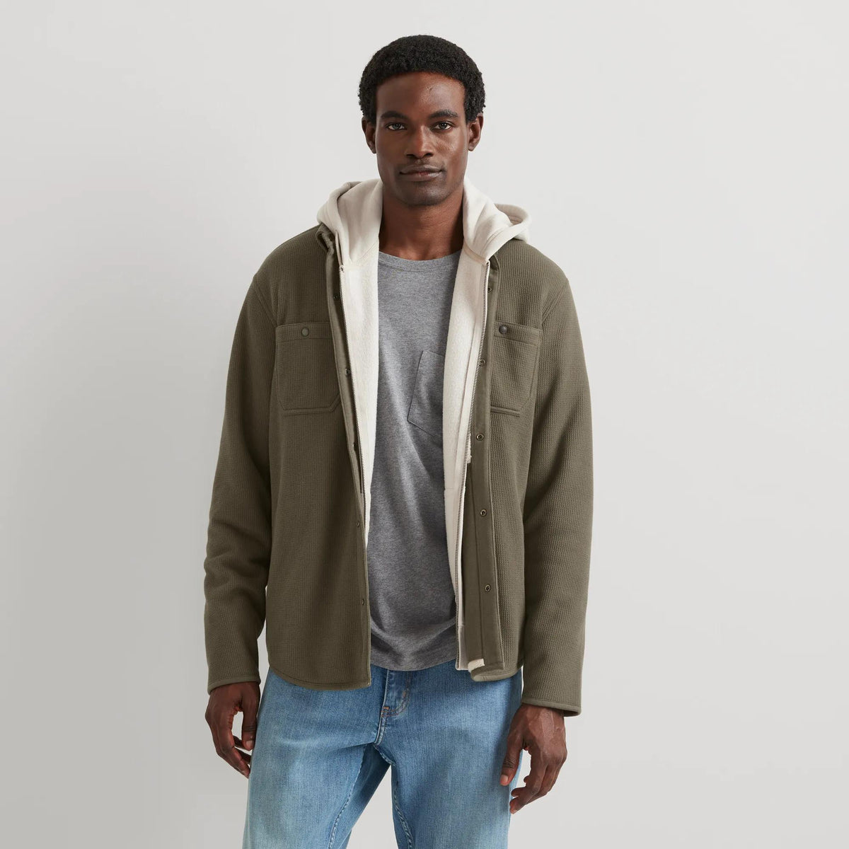 Men's Faux Shearling-Lined Thermal Shirt-Dk Fatigue-Regular-2