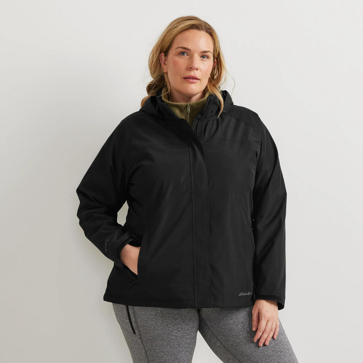 Women's Rainfoil® Waterproof Packable Hooded Rain Jacket-Black-Plus-3