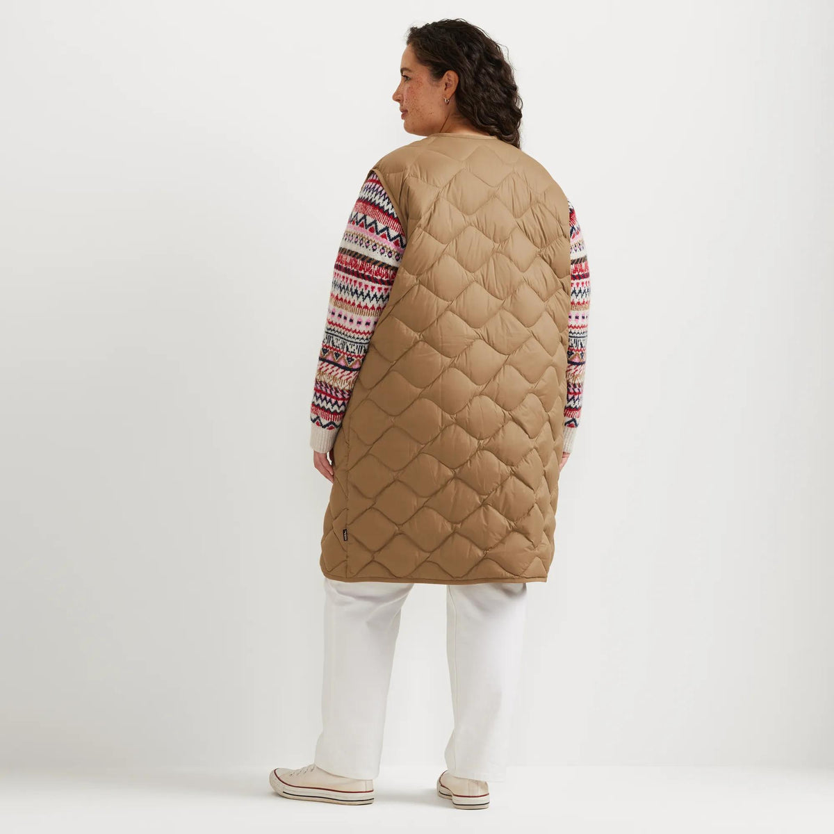 Women's Shaw Long Down Vest-Camel-Plus-10