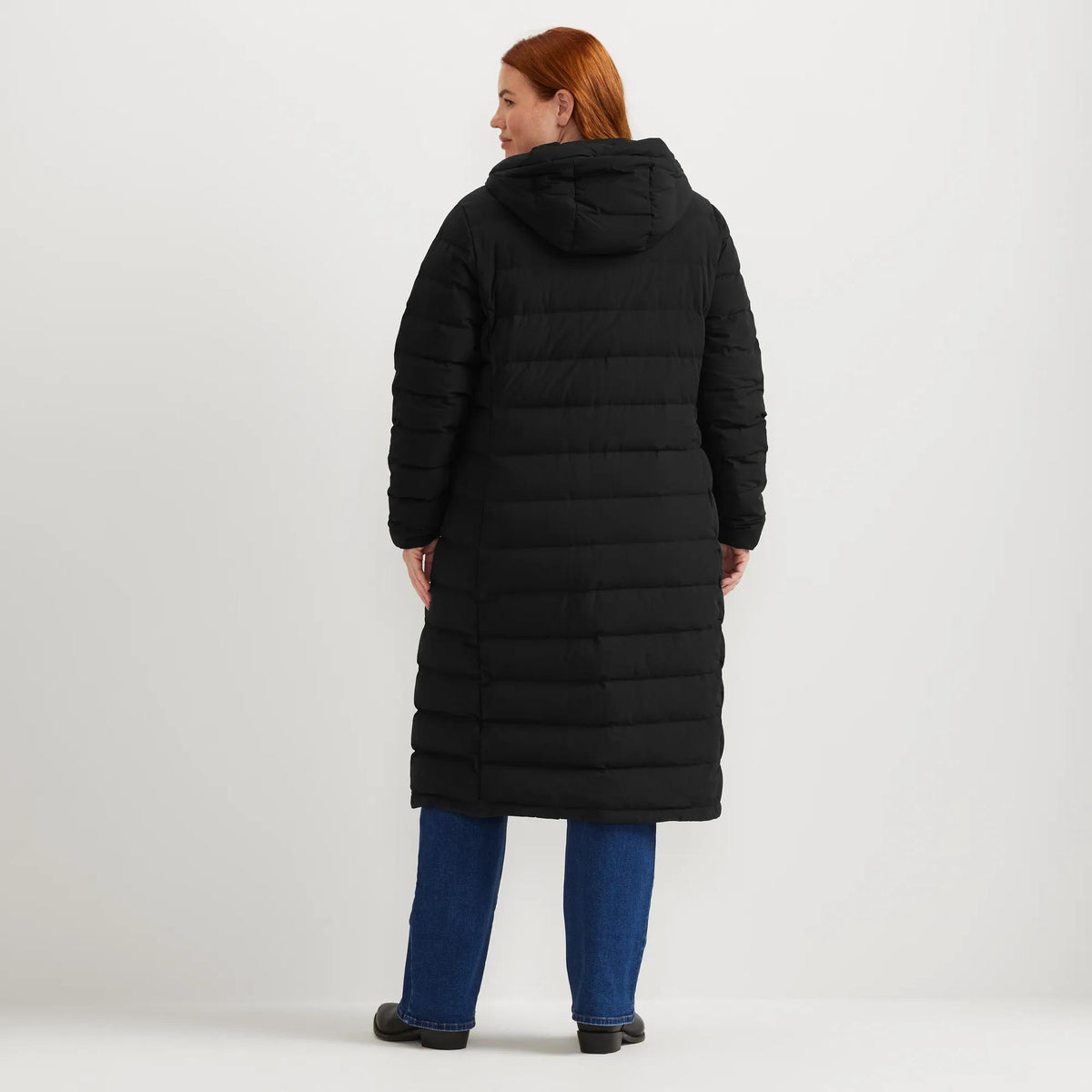 Women's EB Stretch Down Hooded Duffle Coat-Black-Plus-8