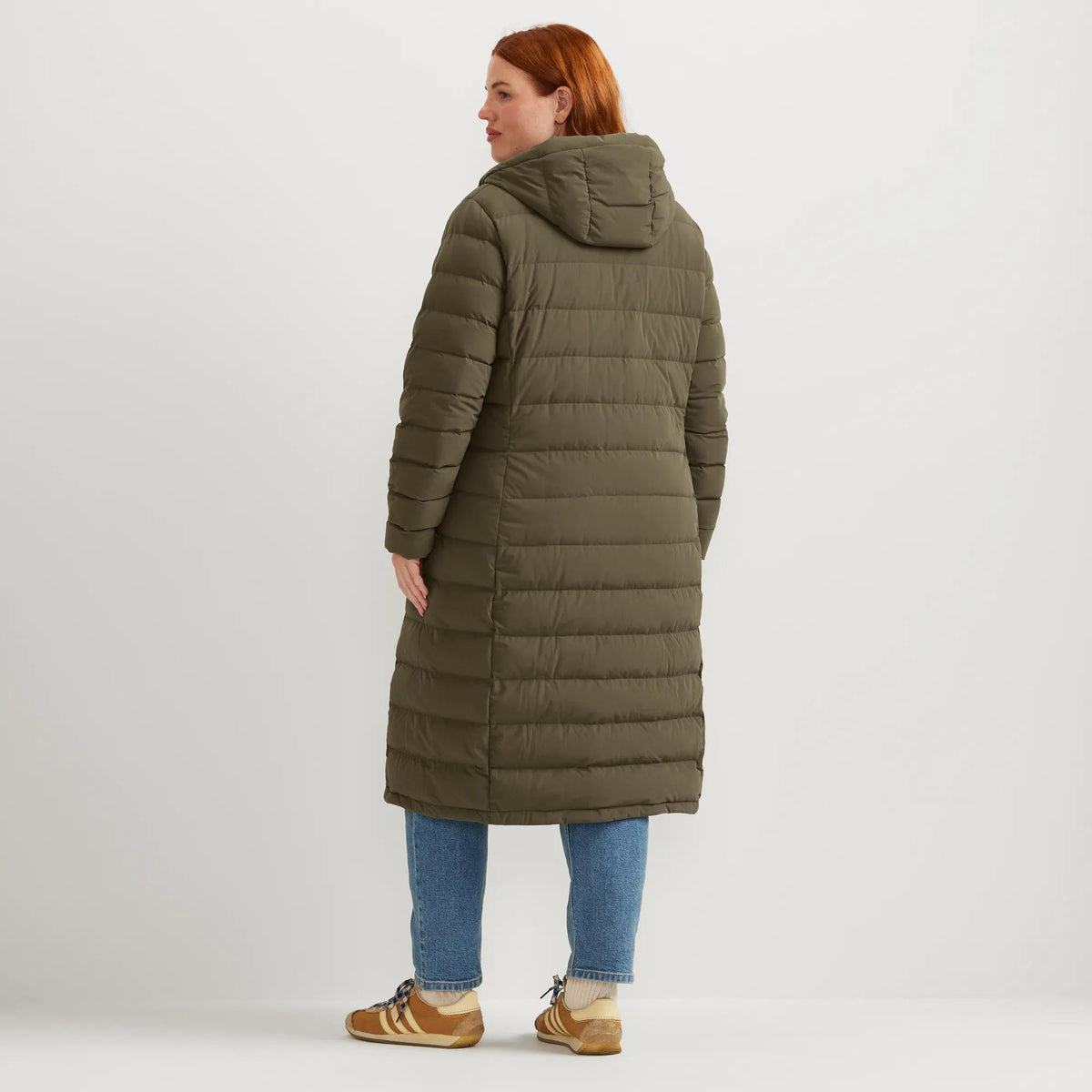 Women's EB Stretch Down Hooded Duffle Coat-Dk Fatigue-Plus-5