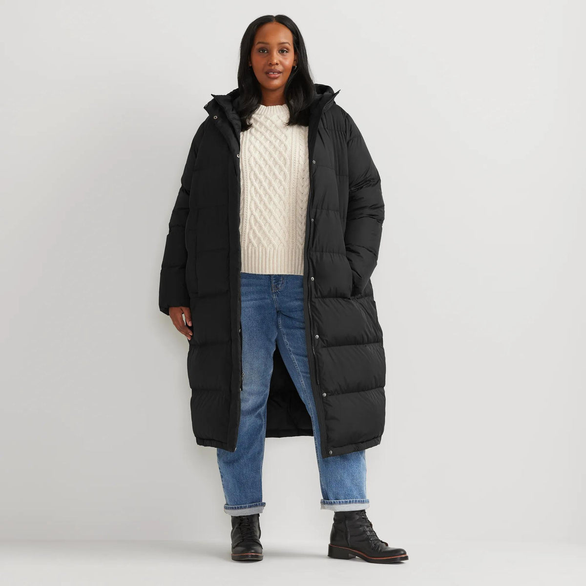 Women's Ketchum Down Hooded Duffle Coat-Black-Plus-1