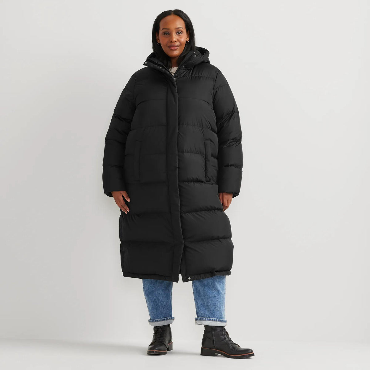 Women's Ketchum Down Hooded Duffle Coat-Black-Plus-3