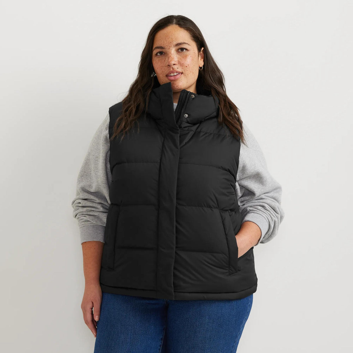 Women's Ketchum Short Down Hooded Vest-Black-Plus-24