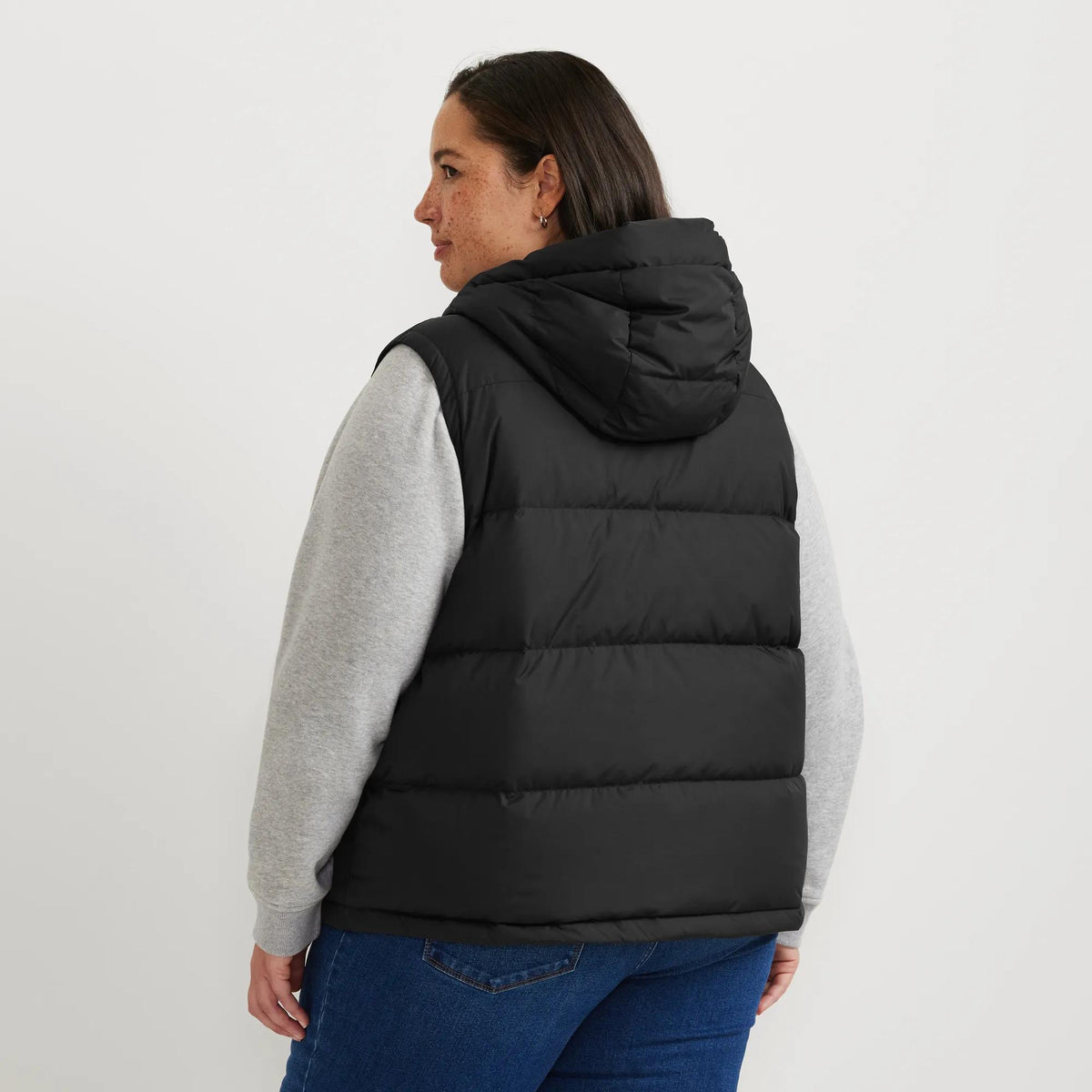 Women's Ketchum Short Down Hooded Vest-Black-Plus-27