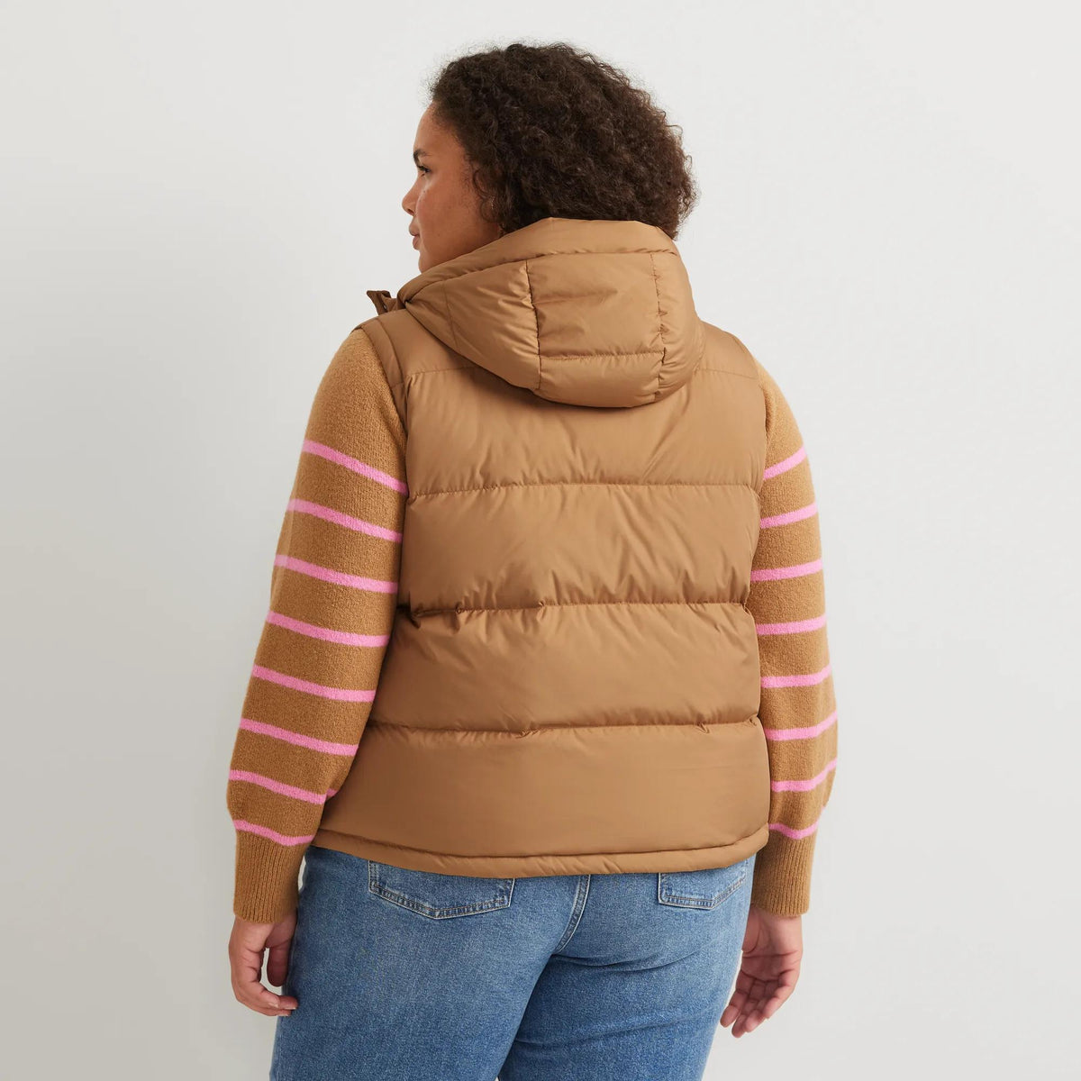 Women's Ketchum Short Down Hooded Vest-Camel-Plus-25