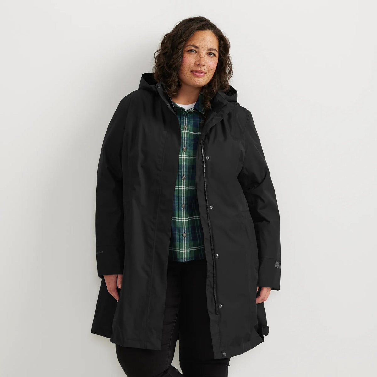 Women's Girl On The Go® Waterproof Hooded Trench Coat-Black-Plus-8
