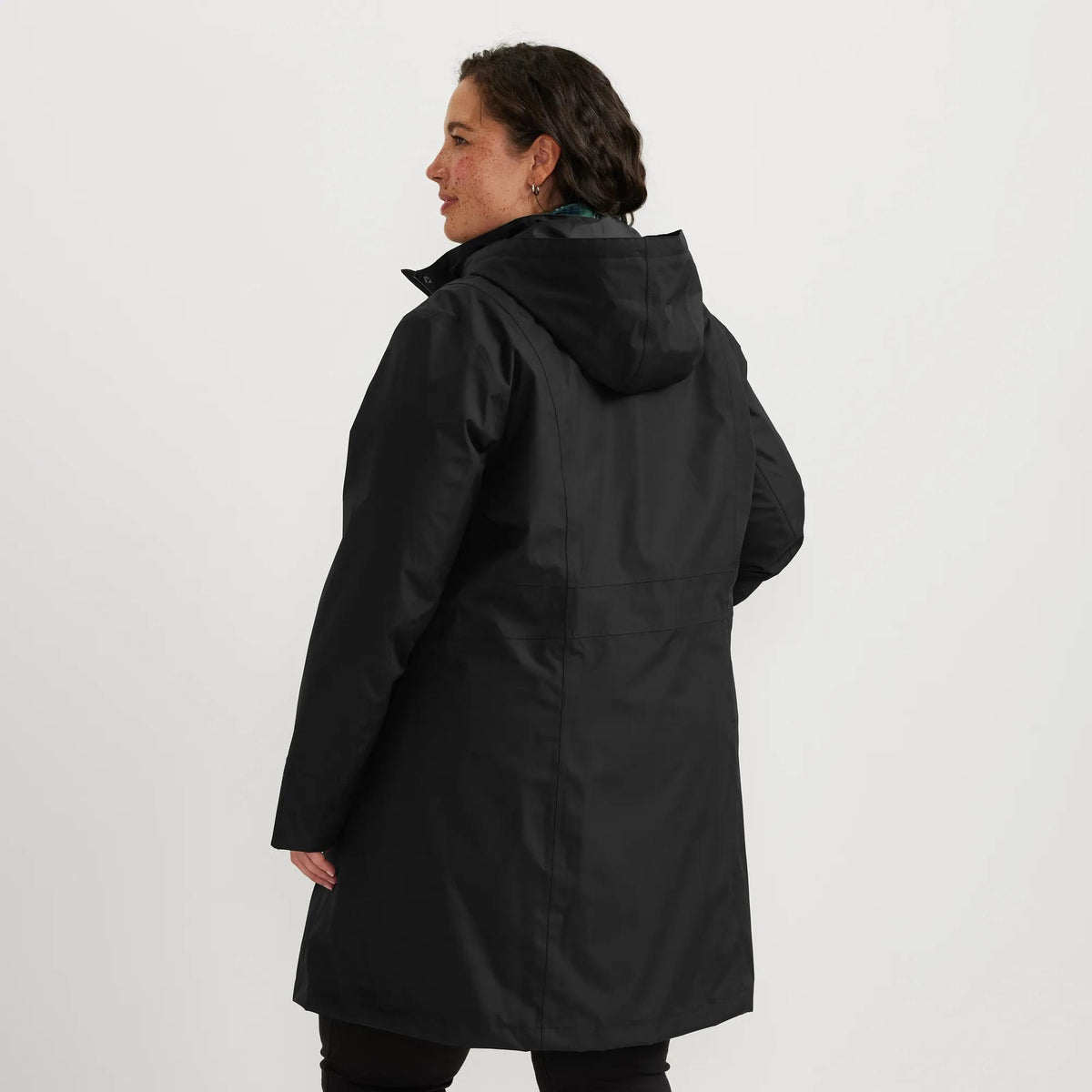 Women's Girl On The Go® Waterproof Hooded Trench Coat-Black-Plus-14