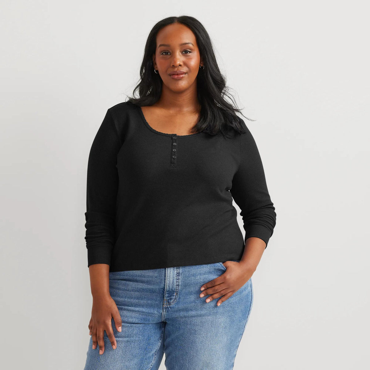 Women's Infinity Thermal Henley-Black-Plus-25