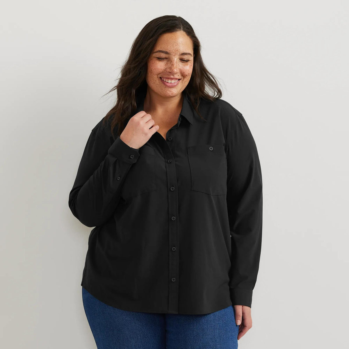 Women's Departure 3.0 LS Shirt-Black-Plus-14