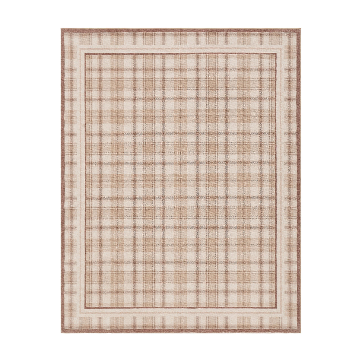 Beige plaid patterned rug on a white background