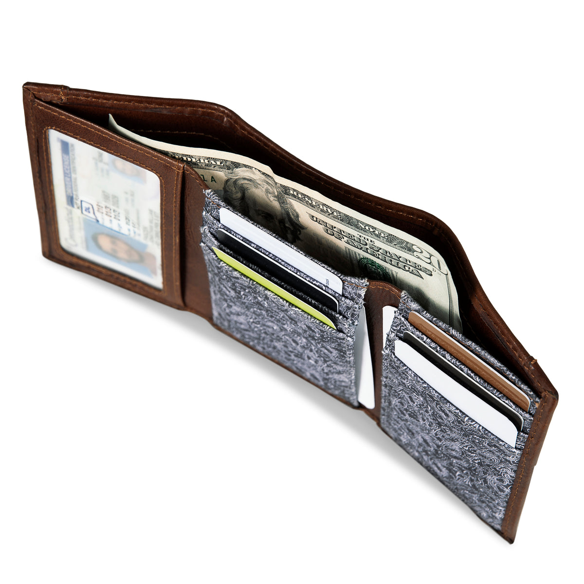 Pioneer Leather And Printed Cotton Canvas Trifold Wallet-Gray-8