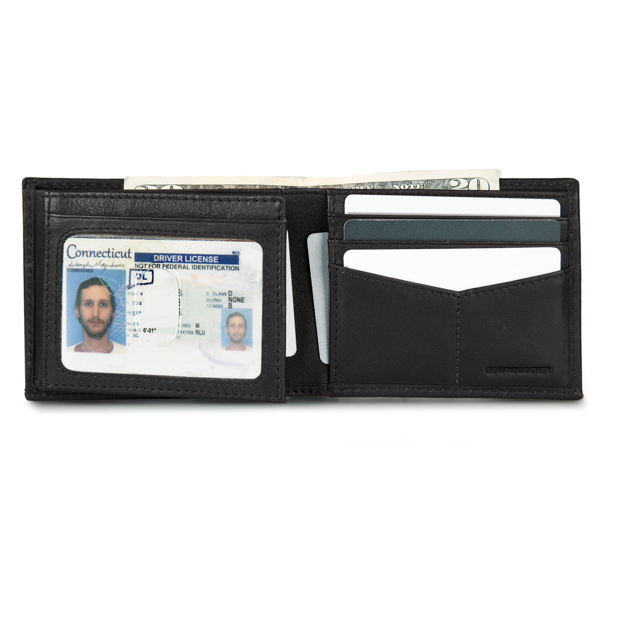 Eb Signature Logo Leather Flip Id Bifold Wallet-Black-16