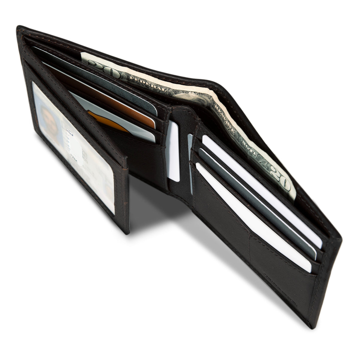 Eb Signature Logo Leather Flip Id Bifold Wallet-Black-19