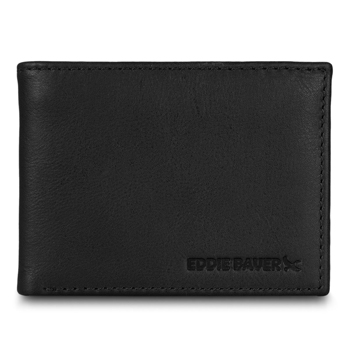 Eb Signature Logo Leather Flip Id Bifold Wallet-Black-1
