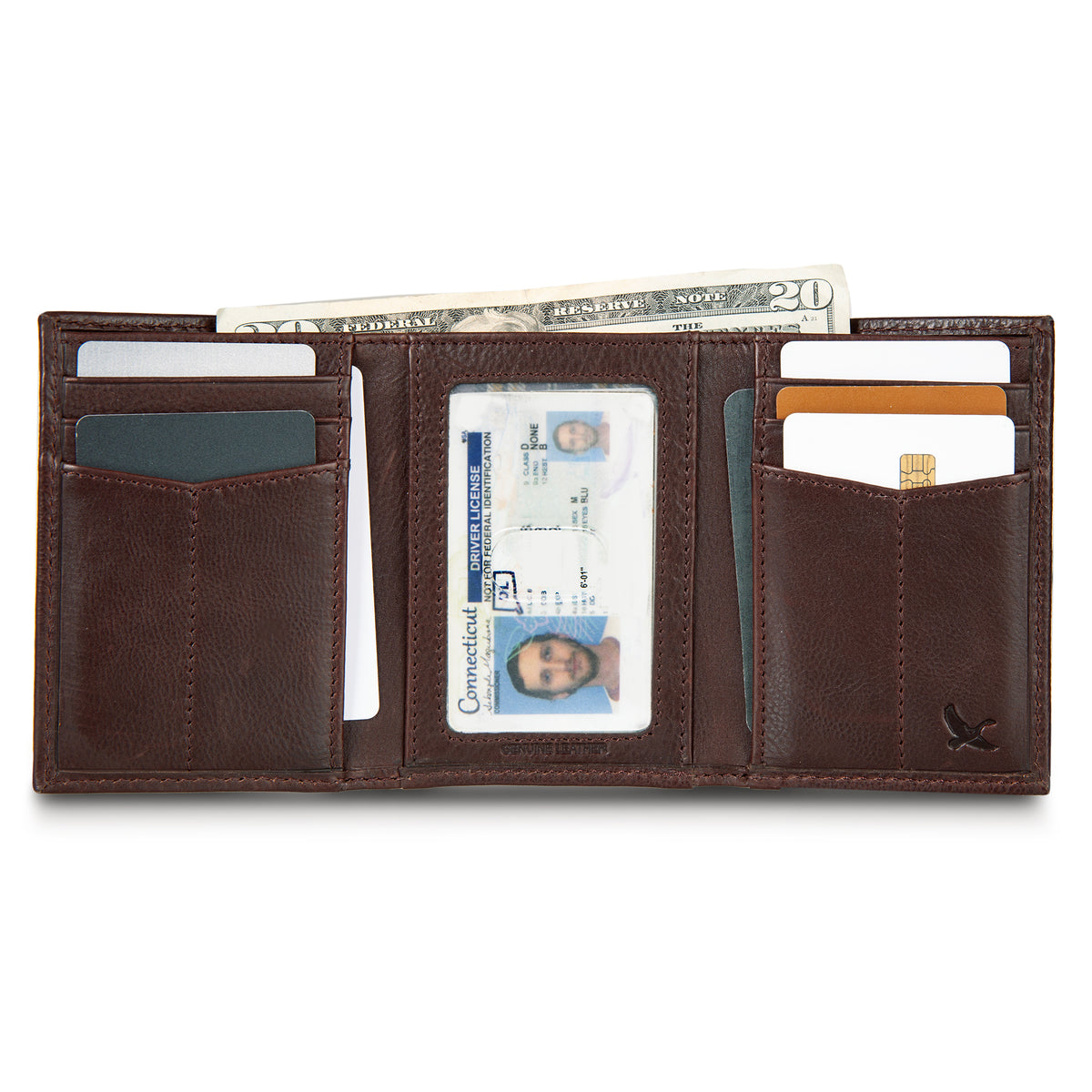 Eb Signature Logo Leather Trifold Wallet-Black-17