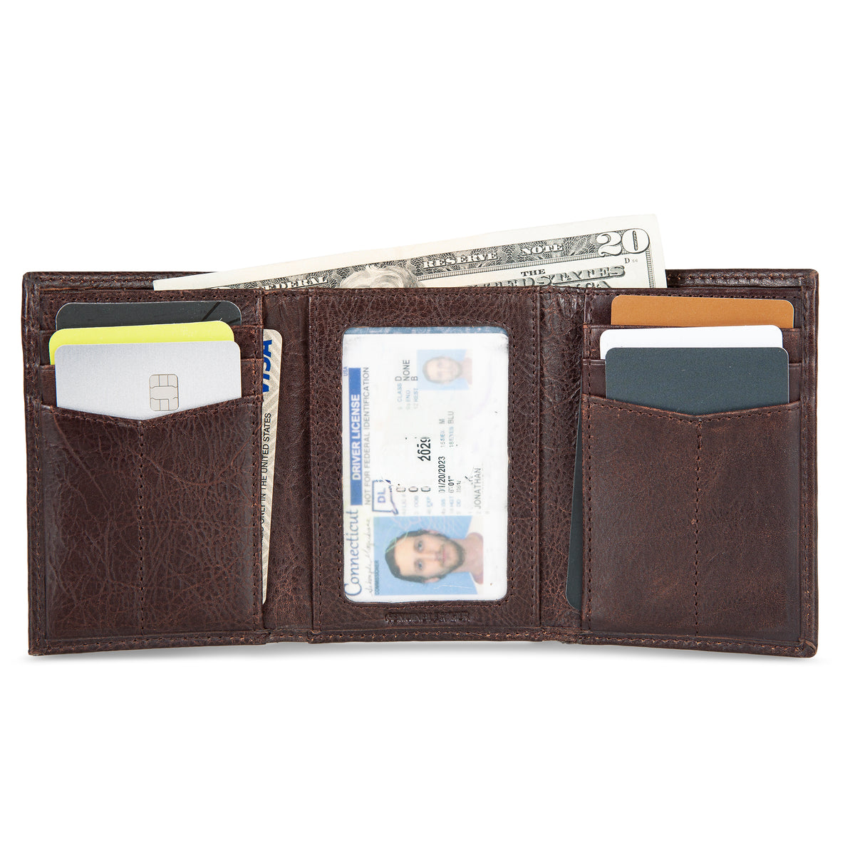 Eb Signature Logo Leather Trifold Wallet-Black-14