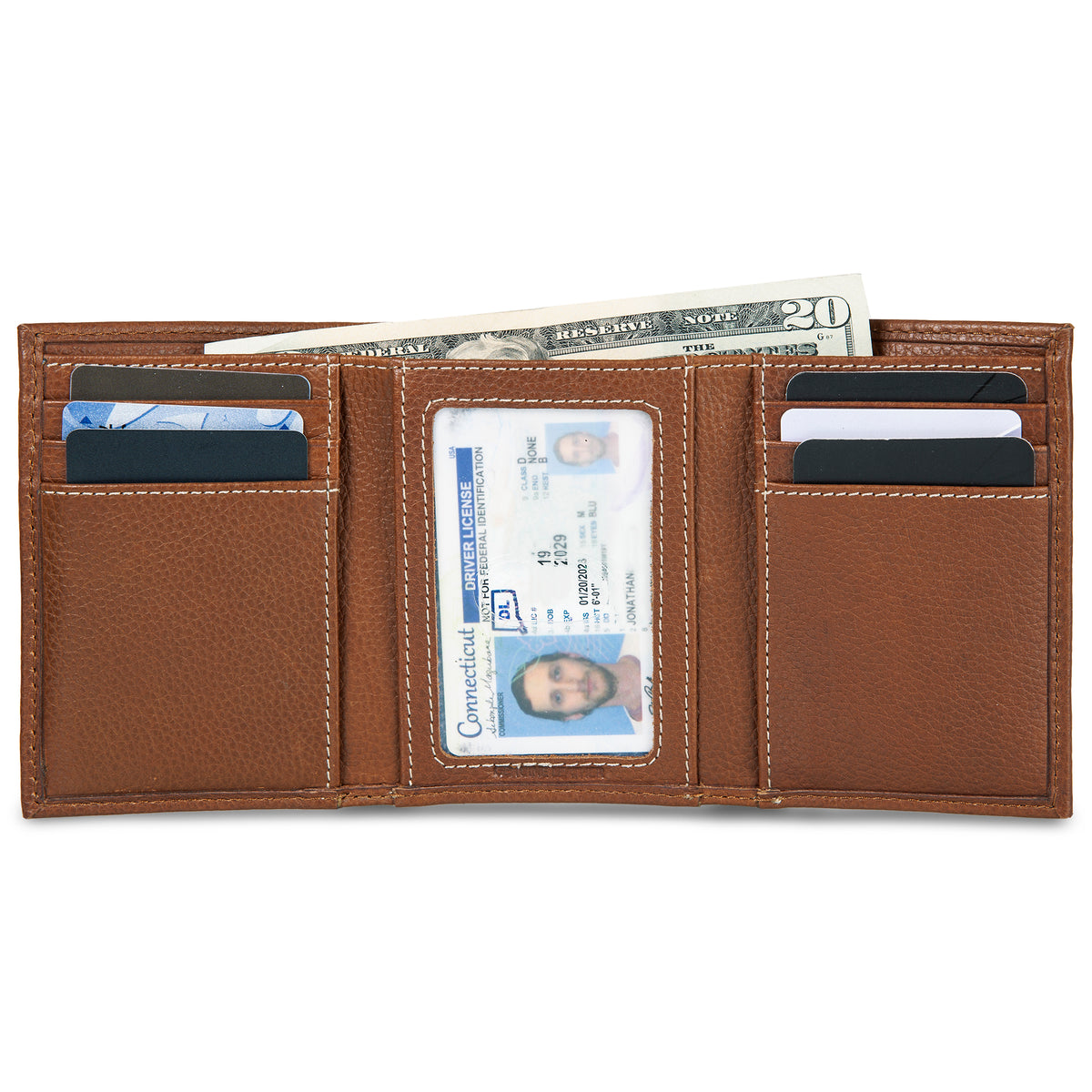 Eb Signature Top Stitch Leather Trifold Wallet-Tan-3