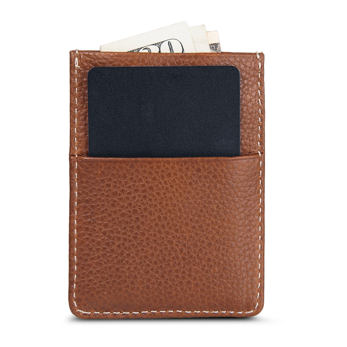 Eb Signature Top Stitch Magnetic Leather Card Case-Tan-4