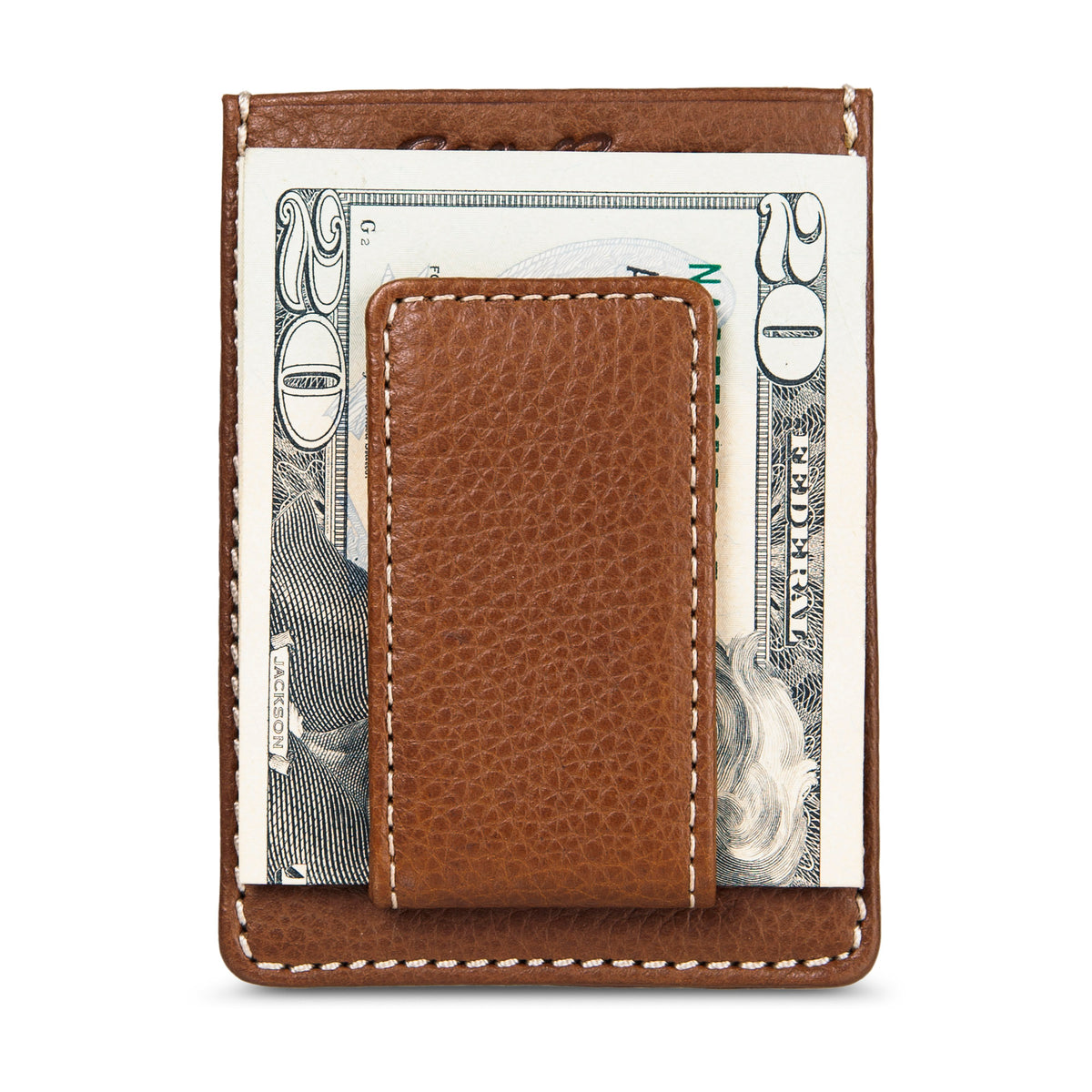 Eb Signature Top Stitch Magnetic Leather Card Case-Tan-5