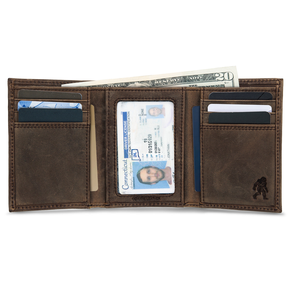 Leather Trifold Wallet With Embossed Sasquatch-Tan-5