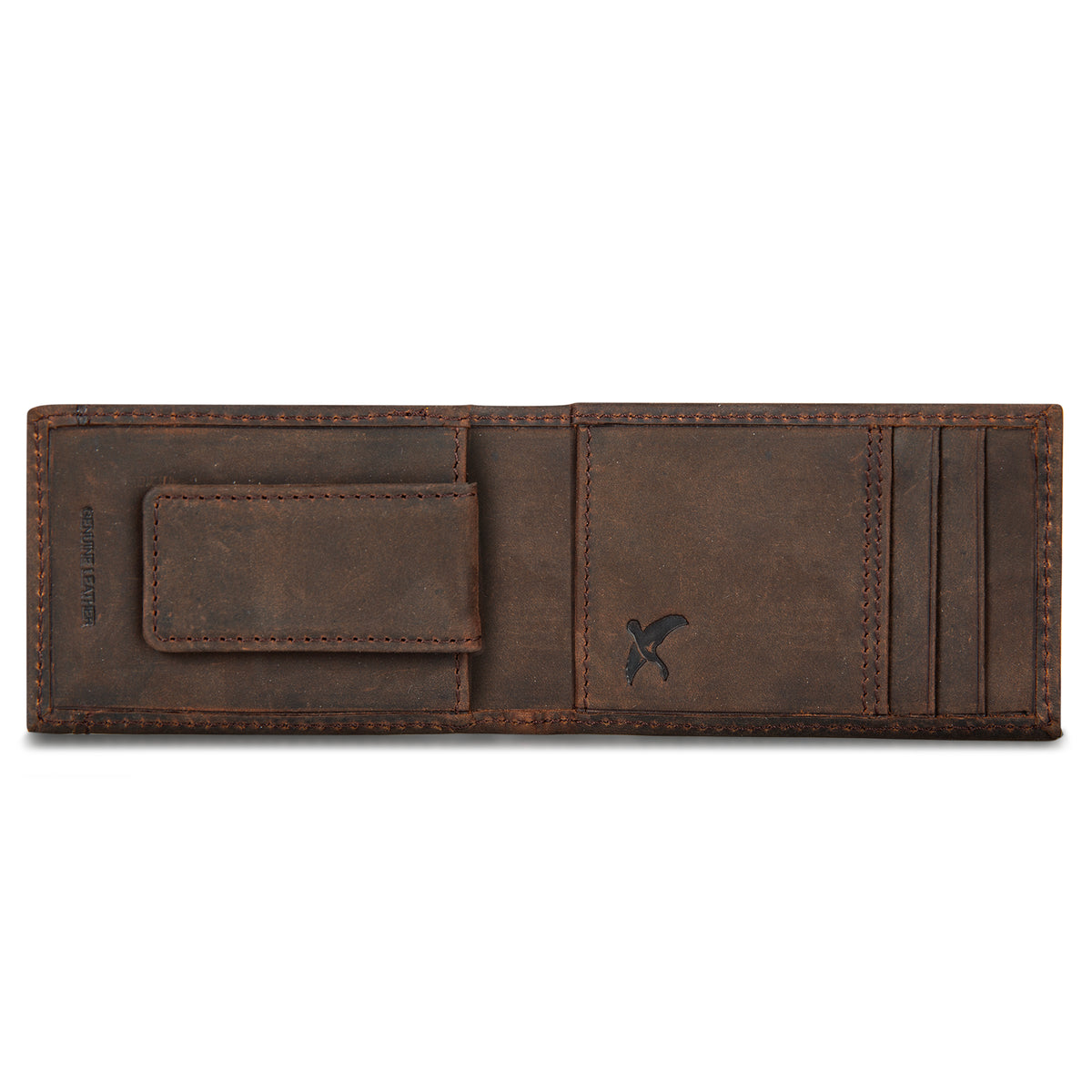 Money Clip Bifold Leather Wallet With Embossed Sasquatch-Tan-4