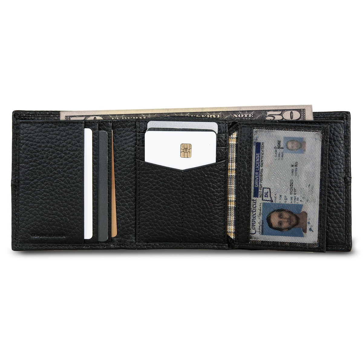 Extra Capacity Rugged Leather Trifold With Flip Id-Black-16