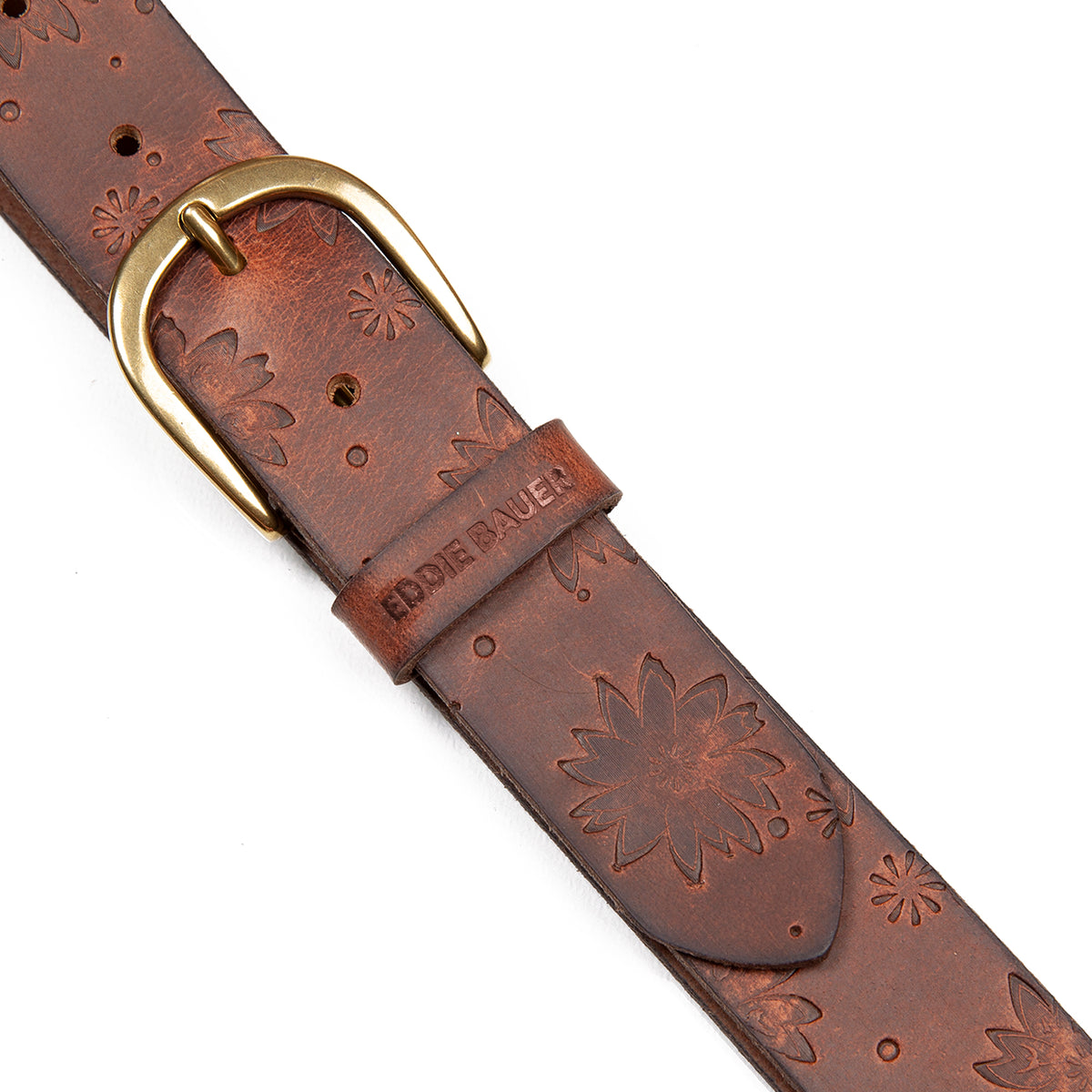 Floral Tooled Leather Belt-TAN-11