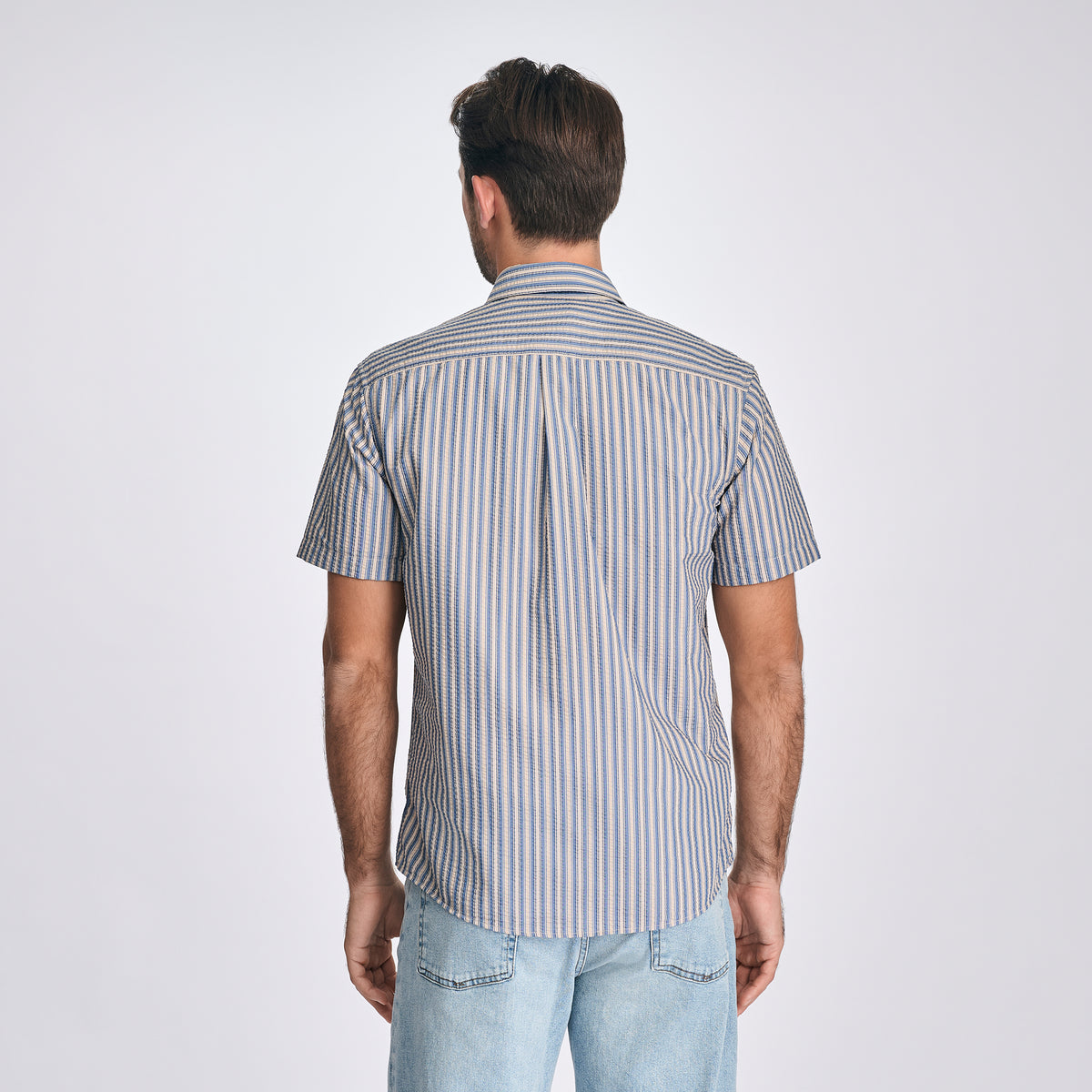 Men's Short-Sleeve Pack It 3.0 Seersucker Shirt-Blue Haze-2