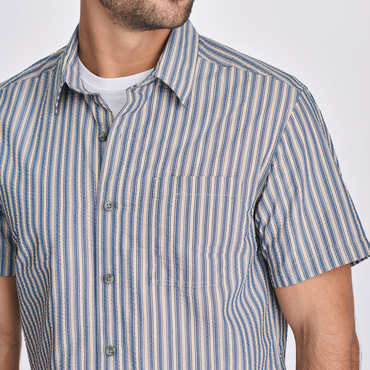 Men's Short-Sleeve Pack It 3.0 Seersucker Shirt-Blue Haze-3