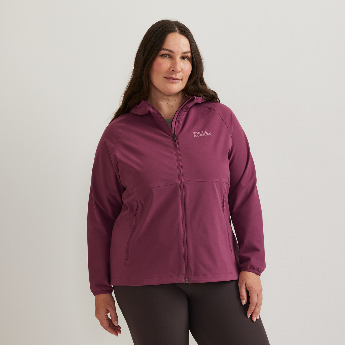 Women's Stratify Soft Shell Hoodie-Wine-Plus-C1