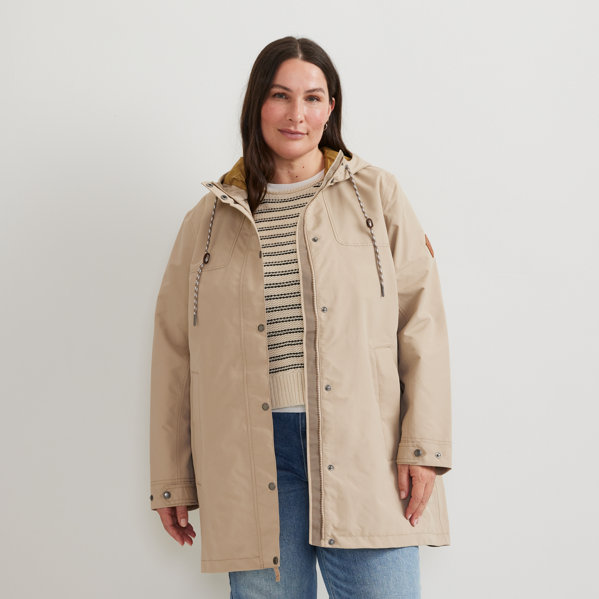 Women's Charly Waterproof Hooded Rain Parka-Tan-Plus-C1