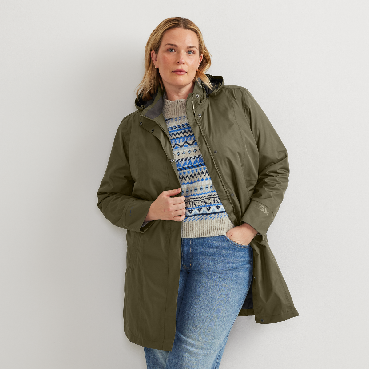 Women's Girl On The Go® Waterproof Hooded Trench Coat-Alder-Plus-C1