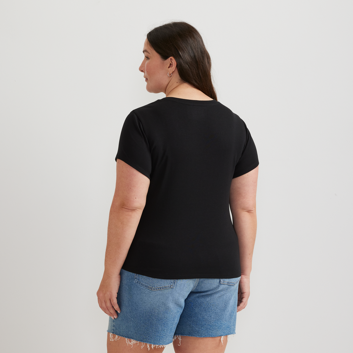 Women's Everyday Short-Sleeve V-Neck T-Shirt-Black-Plus-F1