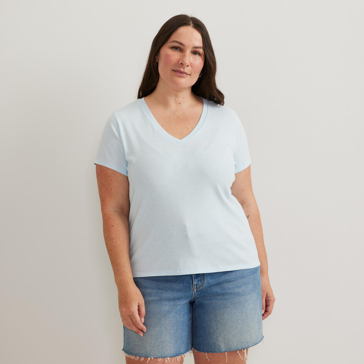 Women's Everyday Short-Sleeve V-Neck T-Shirt-Pale Blue-Plus-C1