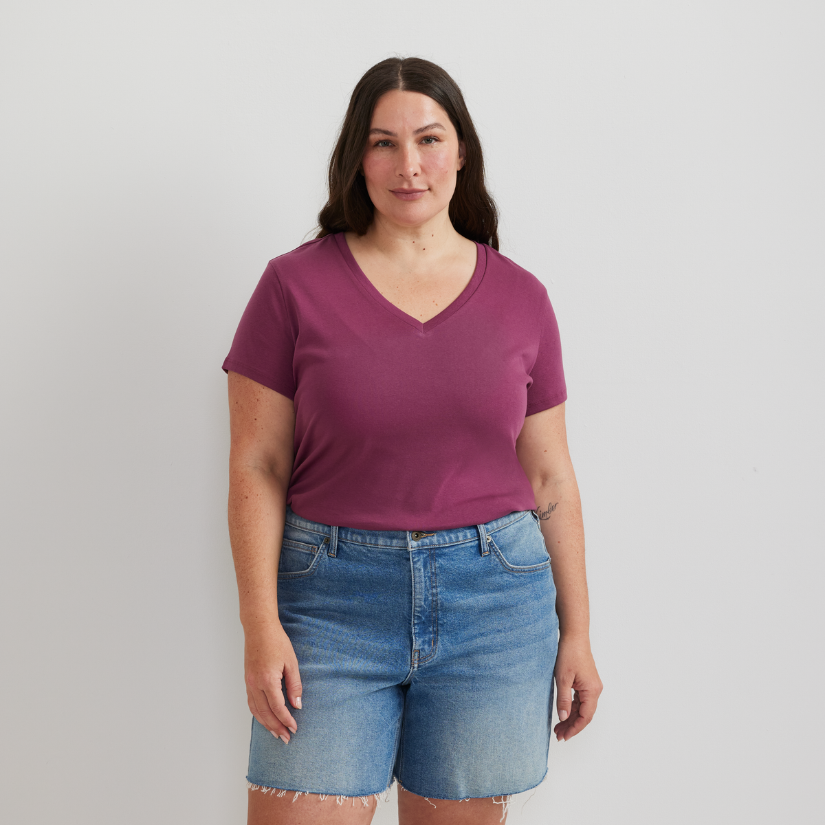 Women's Everyday Short-Sleeve V-Neck T-Shirt-Wine-Plus-C1