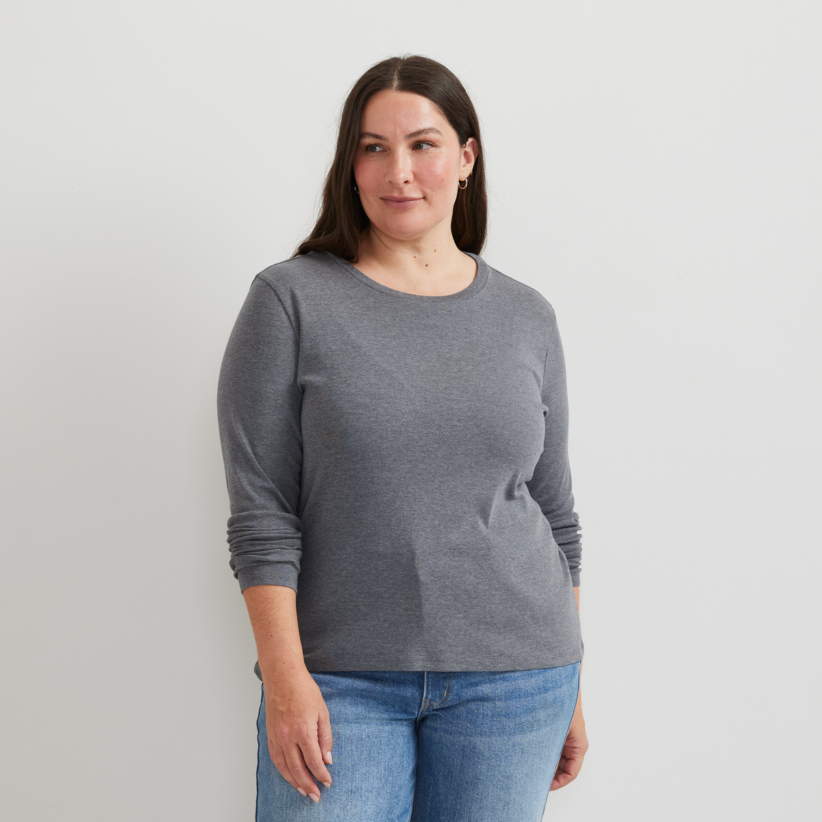 Women's Everyday Long-Sleeve Crewneck T-Shirt-Med Htr Gray-Plus-C1