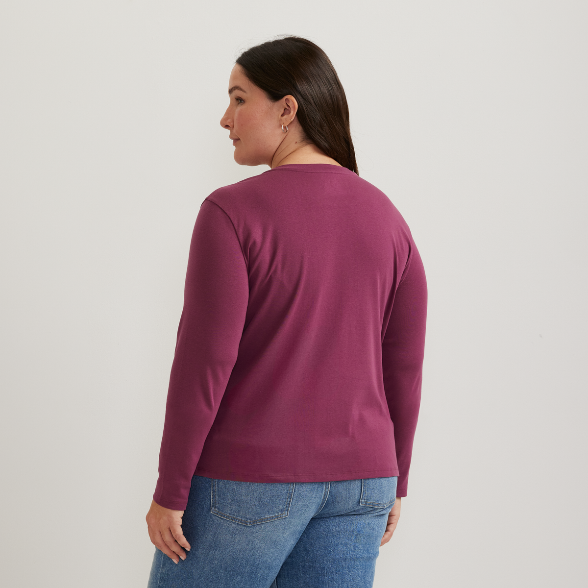 Women's Everyday Long-Sleeve Crewneck T-Shirt-Wine-Plus-F1