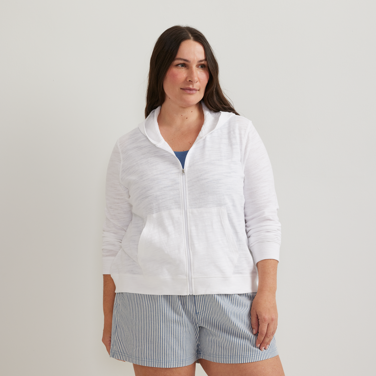 Women's Waverly Cotton Slub Full-Zip Sweatshirt-White-Plus-C1