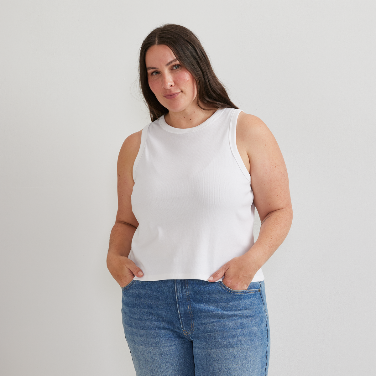 Women's Softline Ribbed Tank-White-Plus-C1