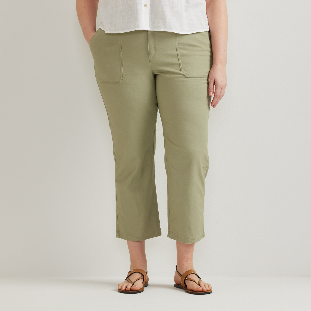 Women's Utility Stretch Canvas Kick Cropped Pants-Dusty Sage-Plus-C1