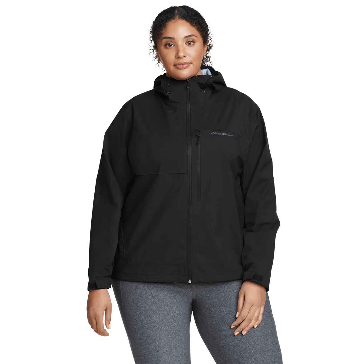 Women's Cloud Cap 3L Waterproof Stretch Hooded Rain Jacket Plus Black-2